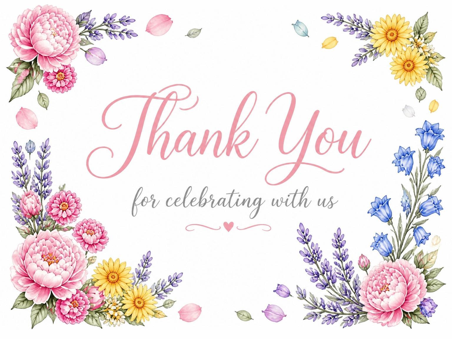 The matching thank-you card for the Watercolor Floral Lettering Baby Shower invitation