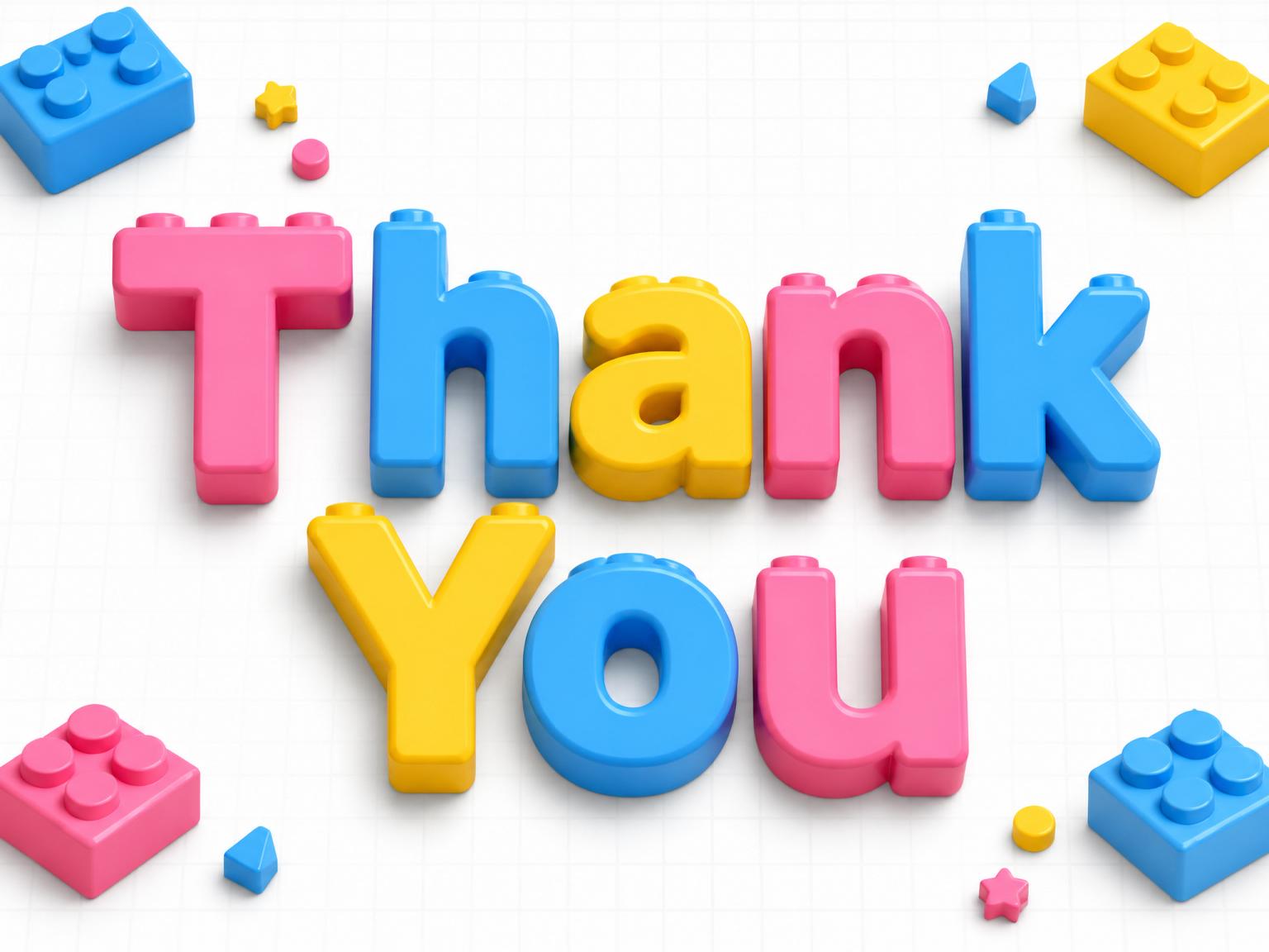 The matching thank-you card for the Colorful Building Blocks 1st Birthday invitation