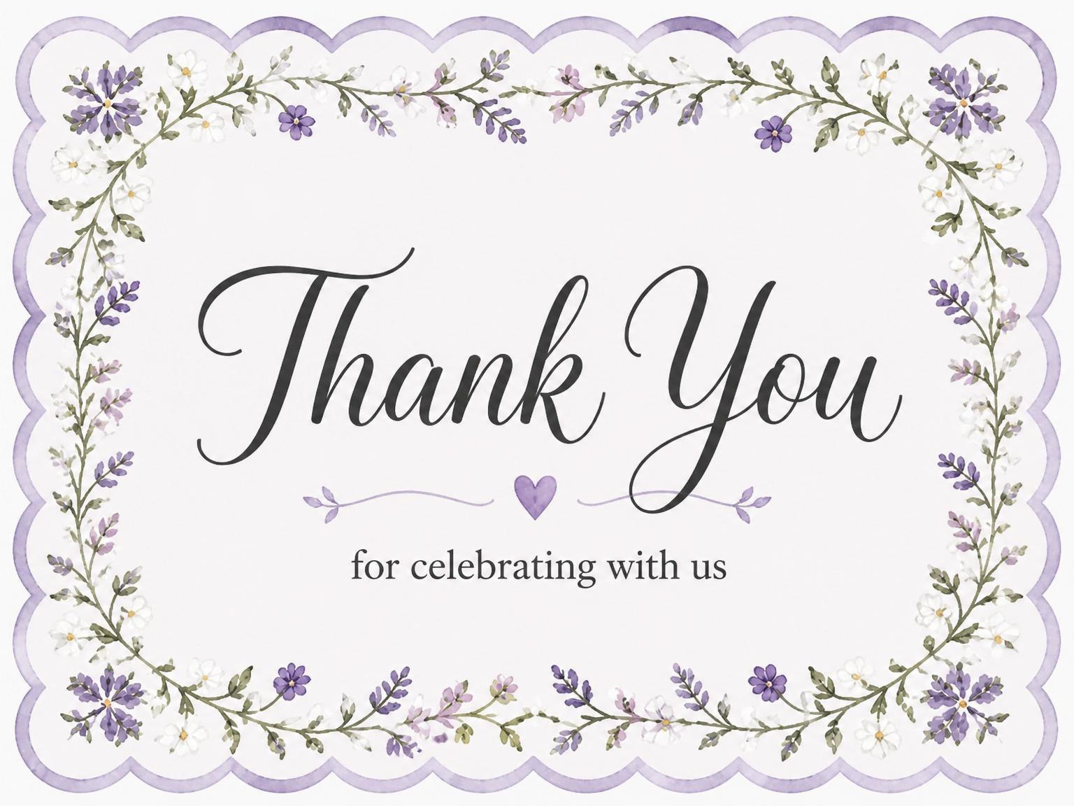 The matching thank-you card for the Watercolor Lavender Scalloped 50th Birthday Invitation invitation