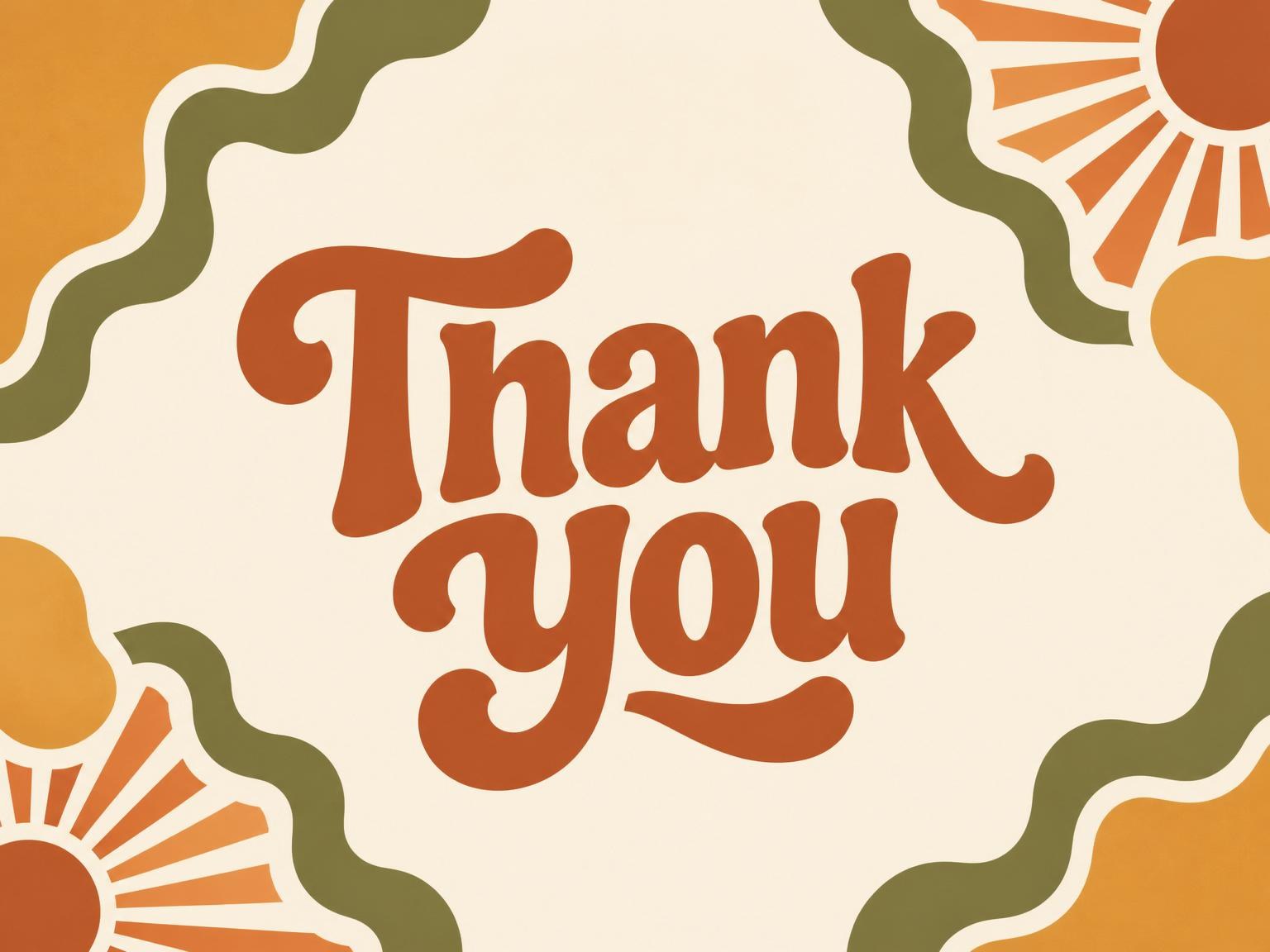 The matching thank-you card for the Retro 70s Sunburst 40th Birthday invitation