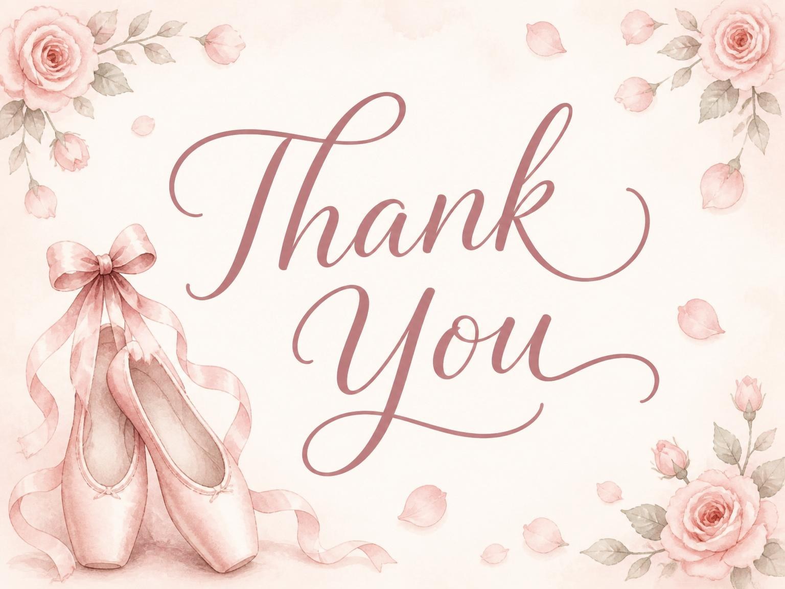 The matching thank-you card for the Blush Watercolor Ballerina 2nd Birthday invitation