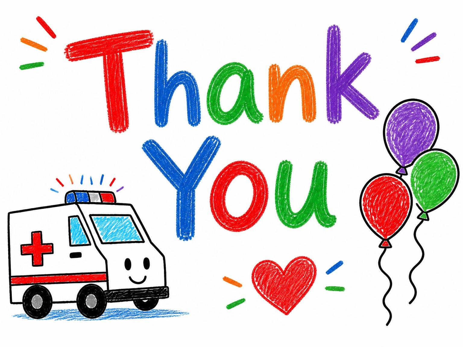 The matching thank-you card for the Crayon Ambulance 3rd Birthday Invitation invitation