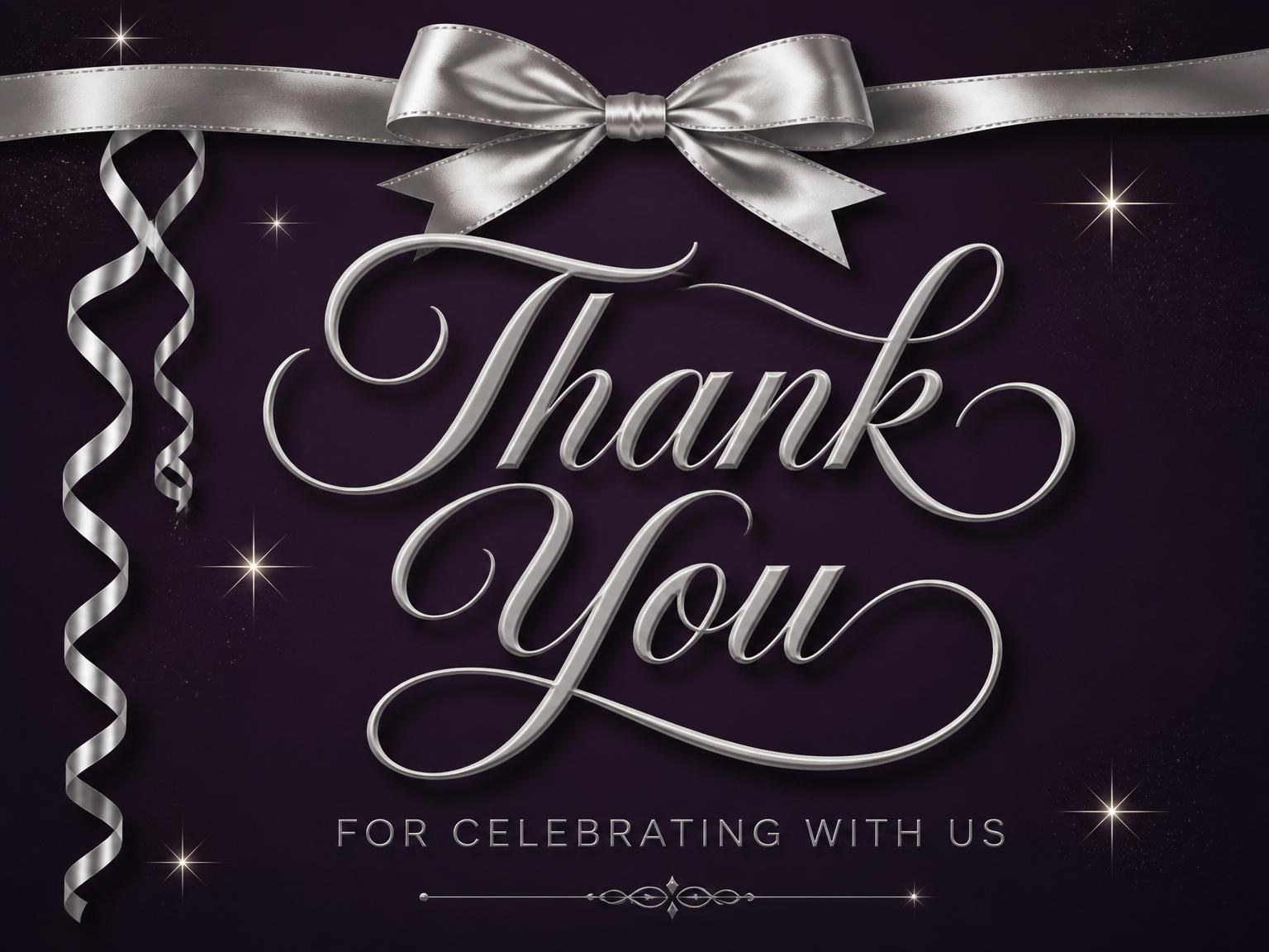 The matching thank-you card for the Dark Purple Silver Ribbon 80th Birthday invitation