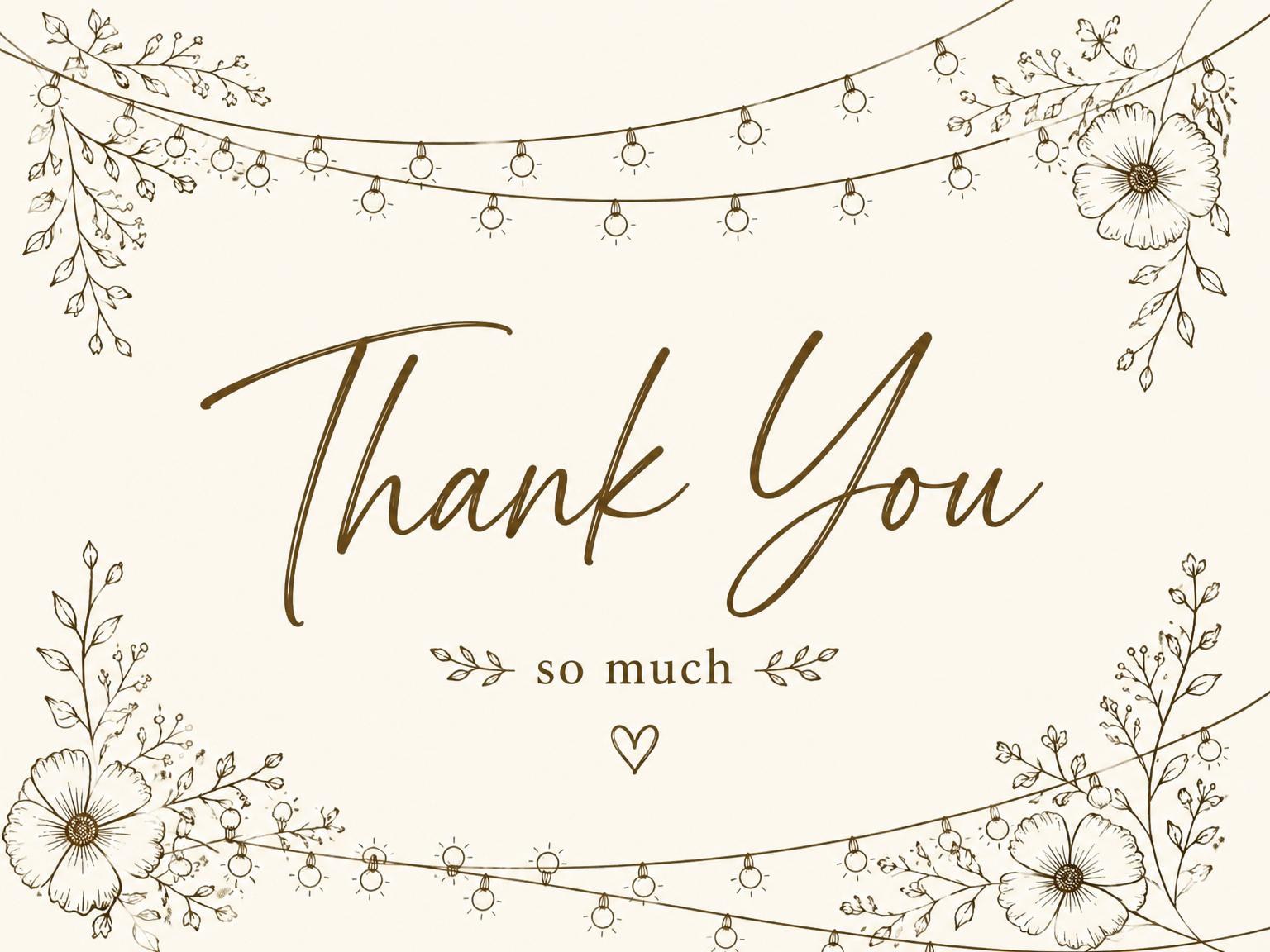 The matching thank-you card for the Cream Botanical String Light Invitation invitation