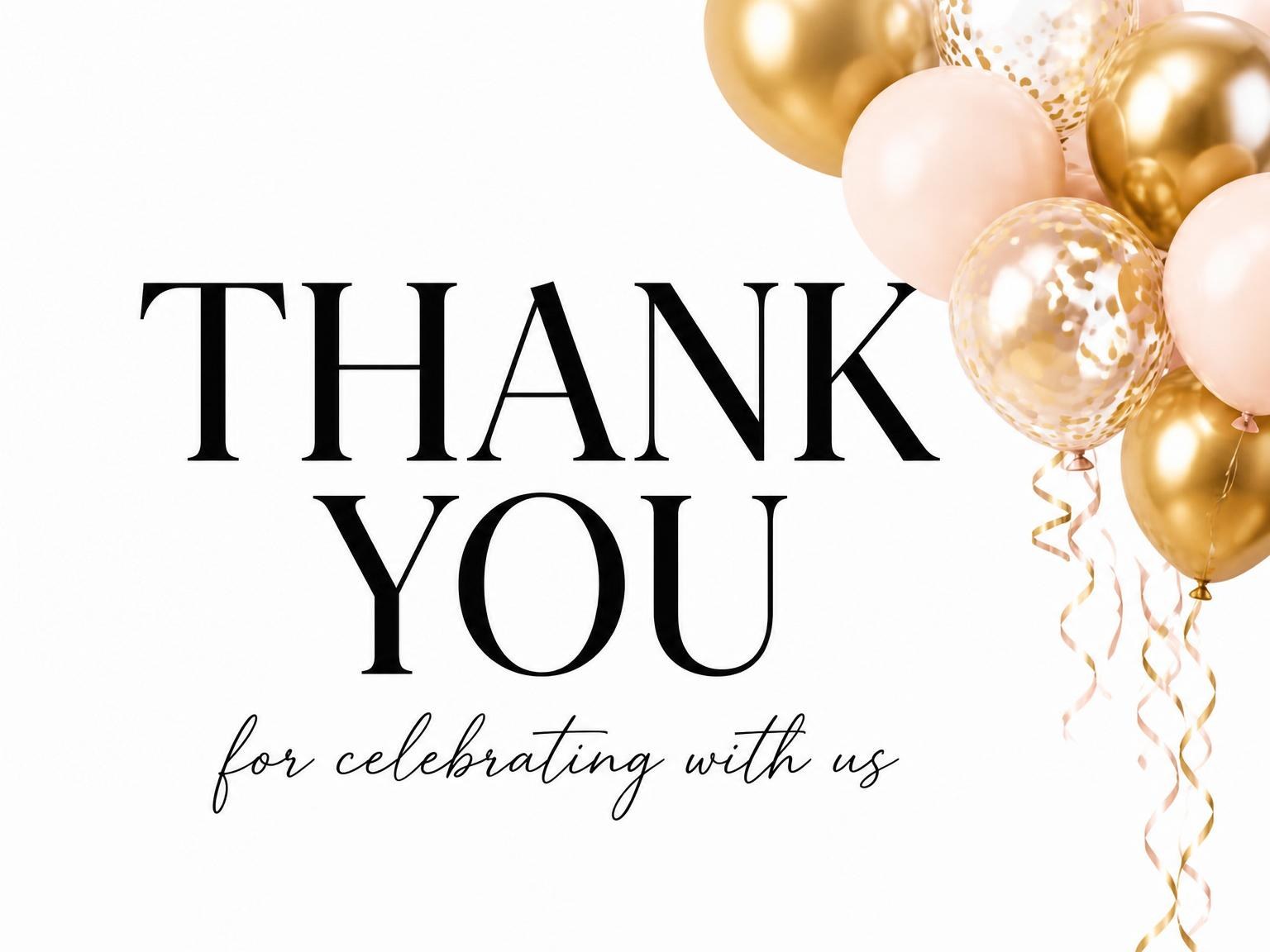 The matching thank-you card for the Gold Balloon 60th Birthday Invite invitation
