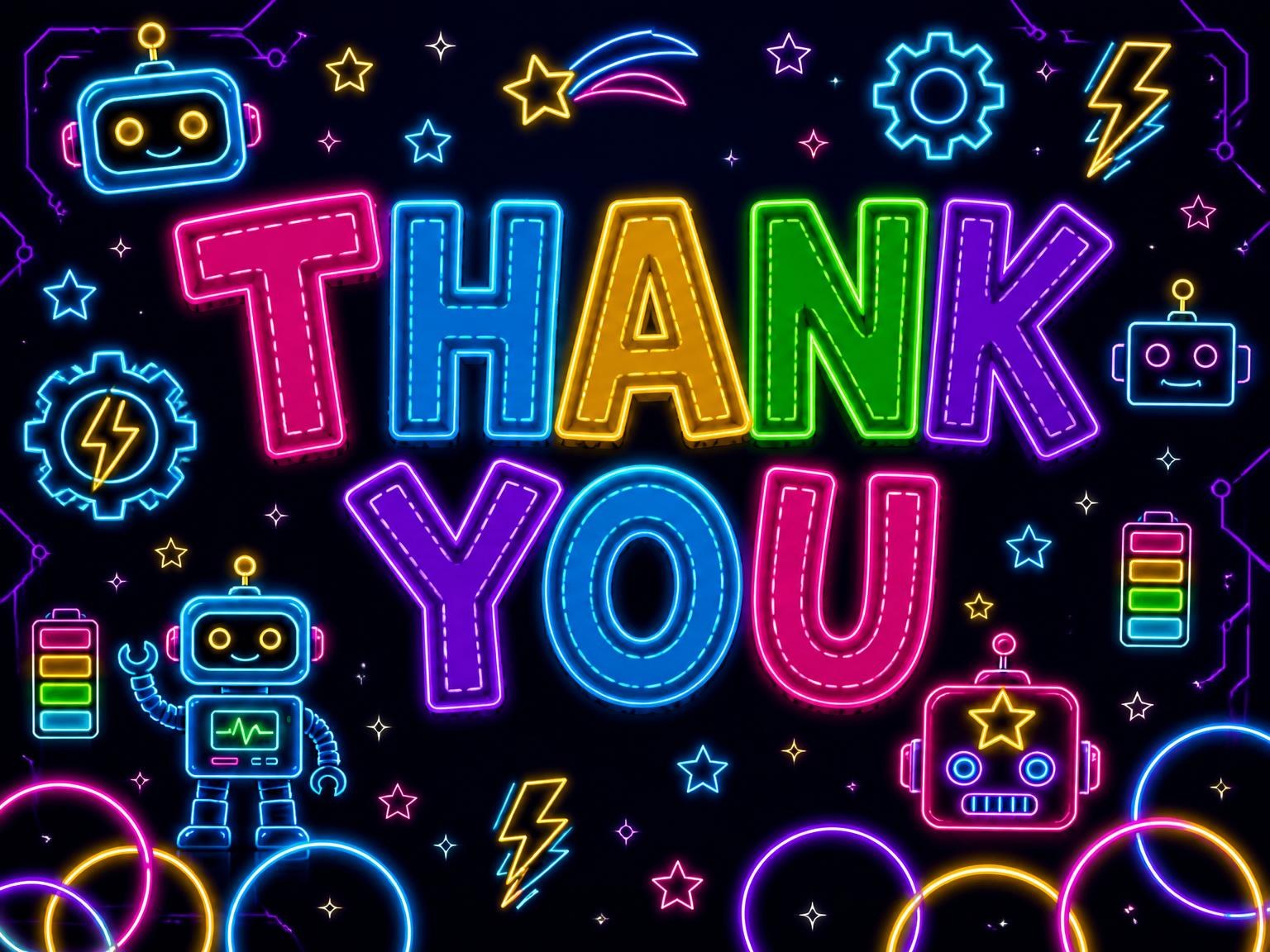 The matching thank-you card for the Neon Robots 19th Birthday Invitation invitation