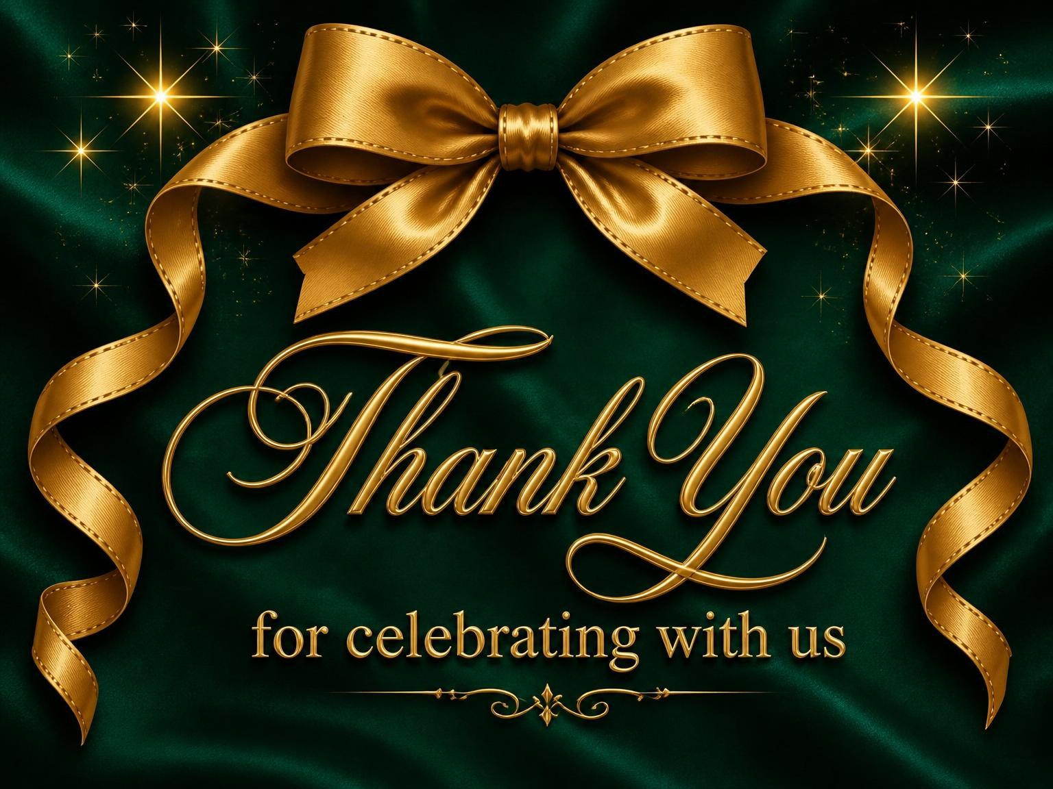 The matching thank-you card for the Emerald Silk Gold Ribbon 30th Birthday invitation
