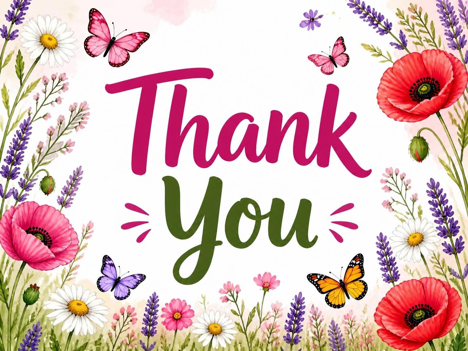 The matching thank-you card for the Red Poppy Butterfly Birthday invitation