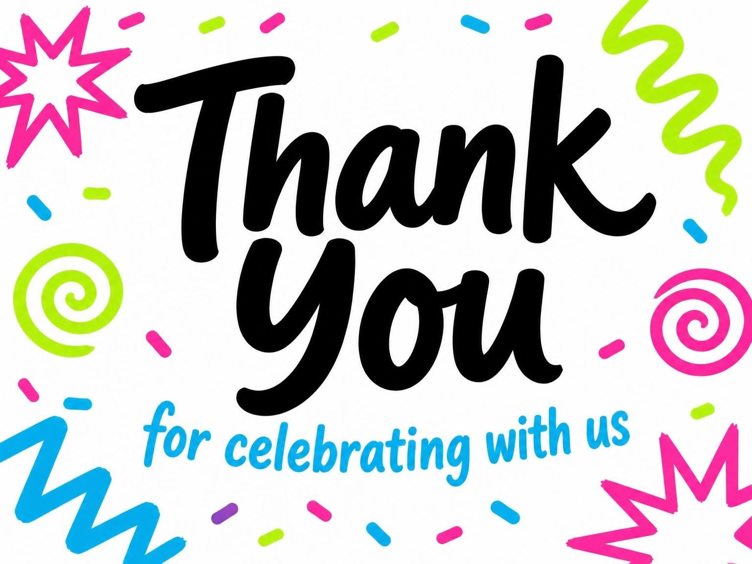 The matching thank-you card for the Neon Scribble Graphic Kids Birthday invitation