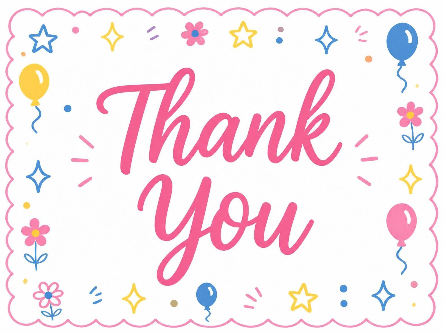 The matching thank-you card for the Pink Blue Yellow Balloon 8th Birthday invitation