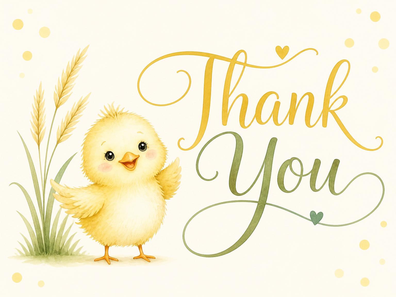The matching thank-you card for the Watercolor Chick Wheat 1st Birthday invitation