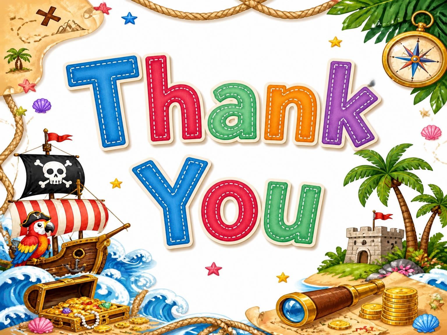 The matching thank-you card for the Pirate Adventure 8th Birthday Invitation invitation