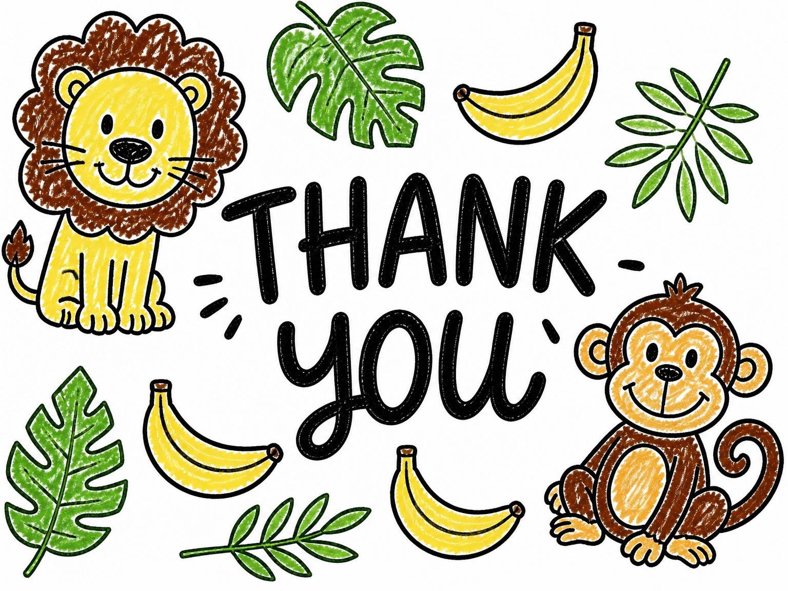 The matching thank-you card for the Crayon Jungle Animal 7th Birthday Invitation invitation