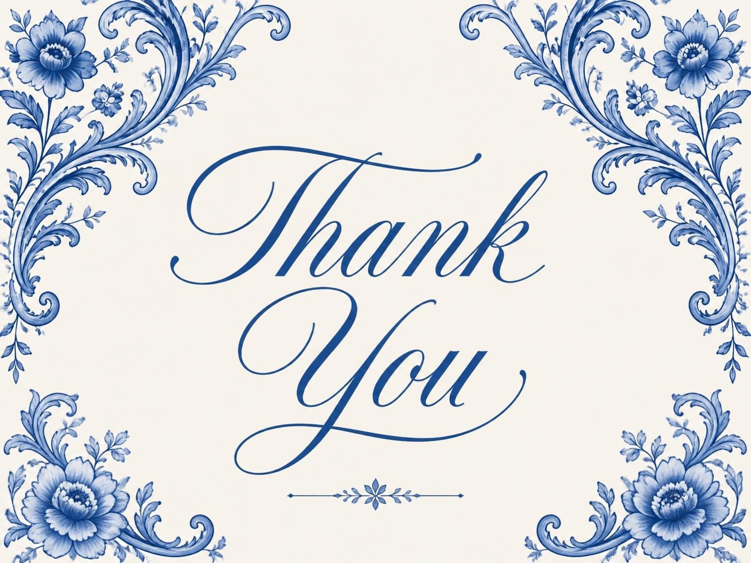 The matching thank-you card for the Blue Chinoiserie Floral Bridal Shower invitation
