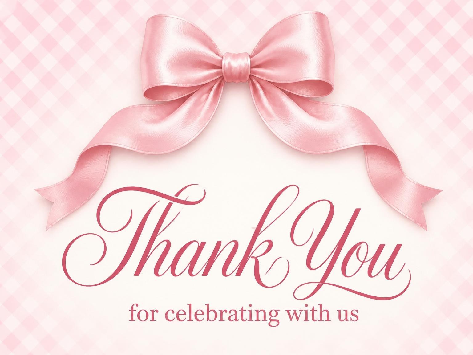 The matching thank-you card for the Pink Gingham Bow Bridal Shower invitation