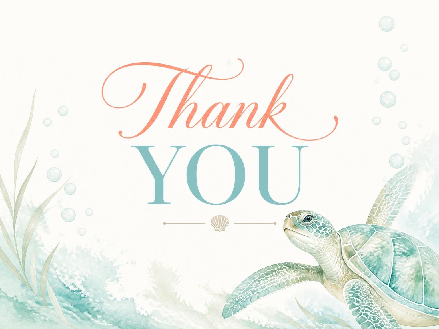 The matching thank-you card for the Watercolor Sea Turtle Beach Party invitation