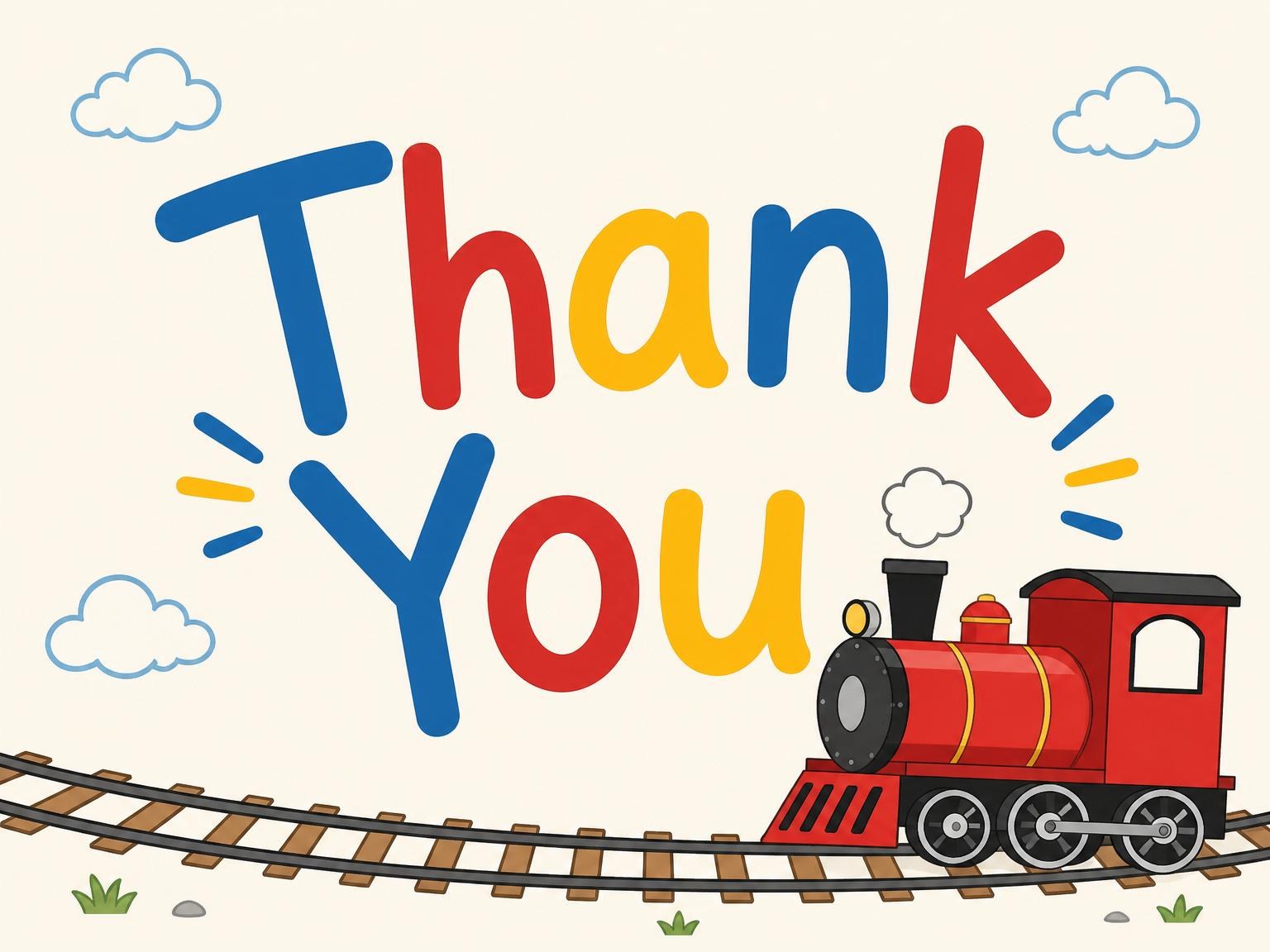 The matching thank-you card for the Red Train Blue Number 2nd Birthday invitation