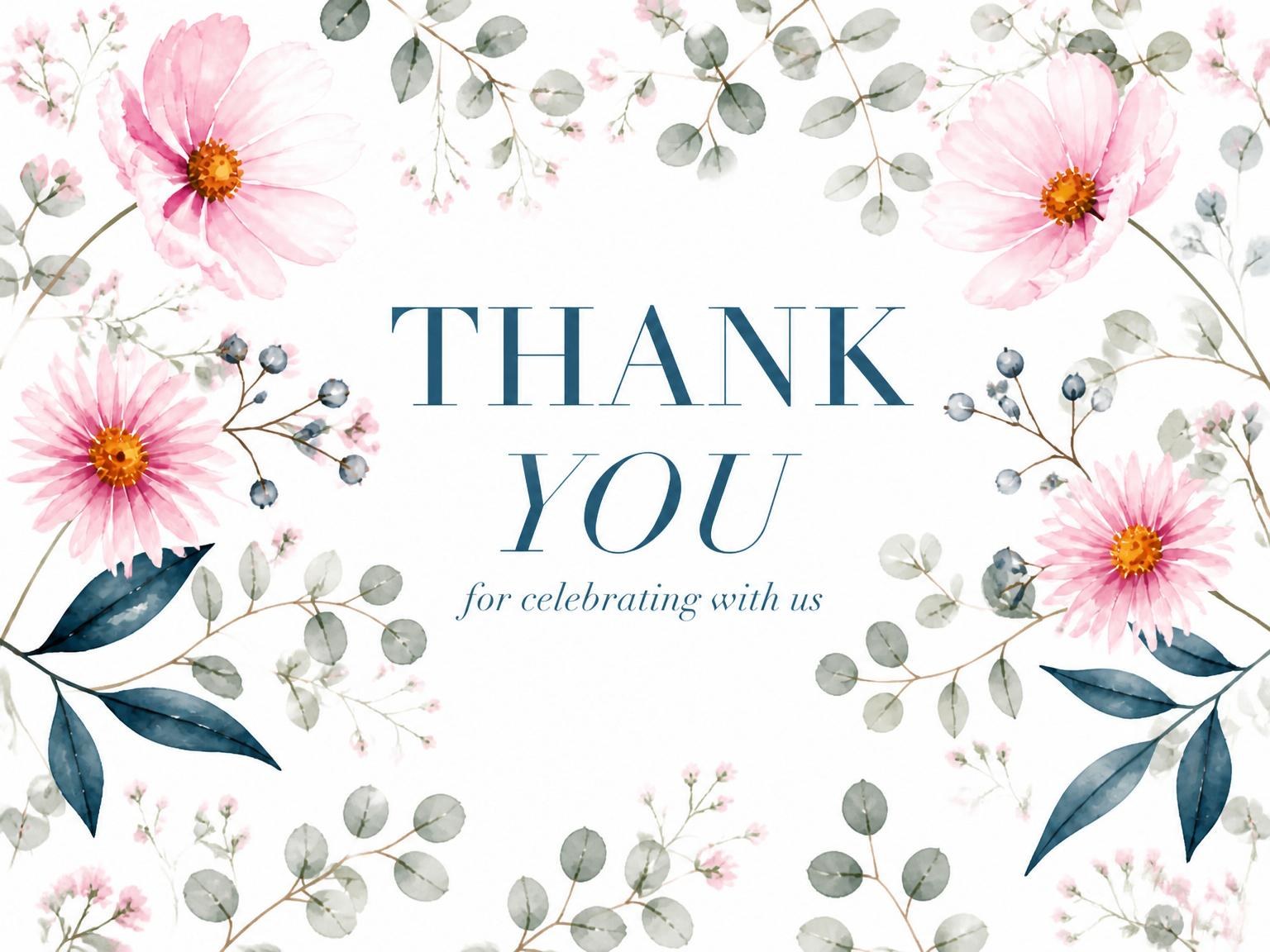 The matching thank-you card for the Blush Bloom Bridal Shower invitation