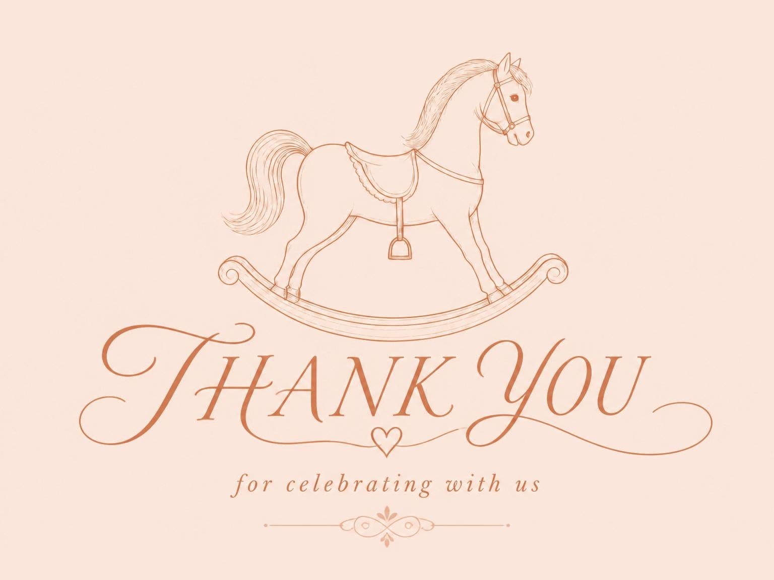 The matching thank-you card for the Peach Minimalist Rocking Horse Baby Shower invitation