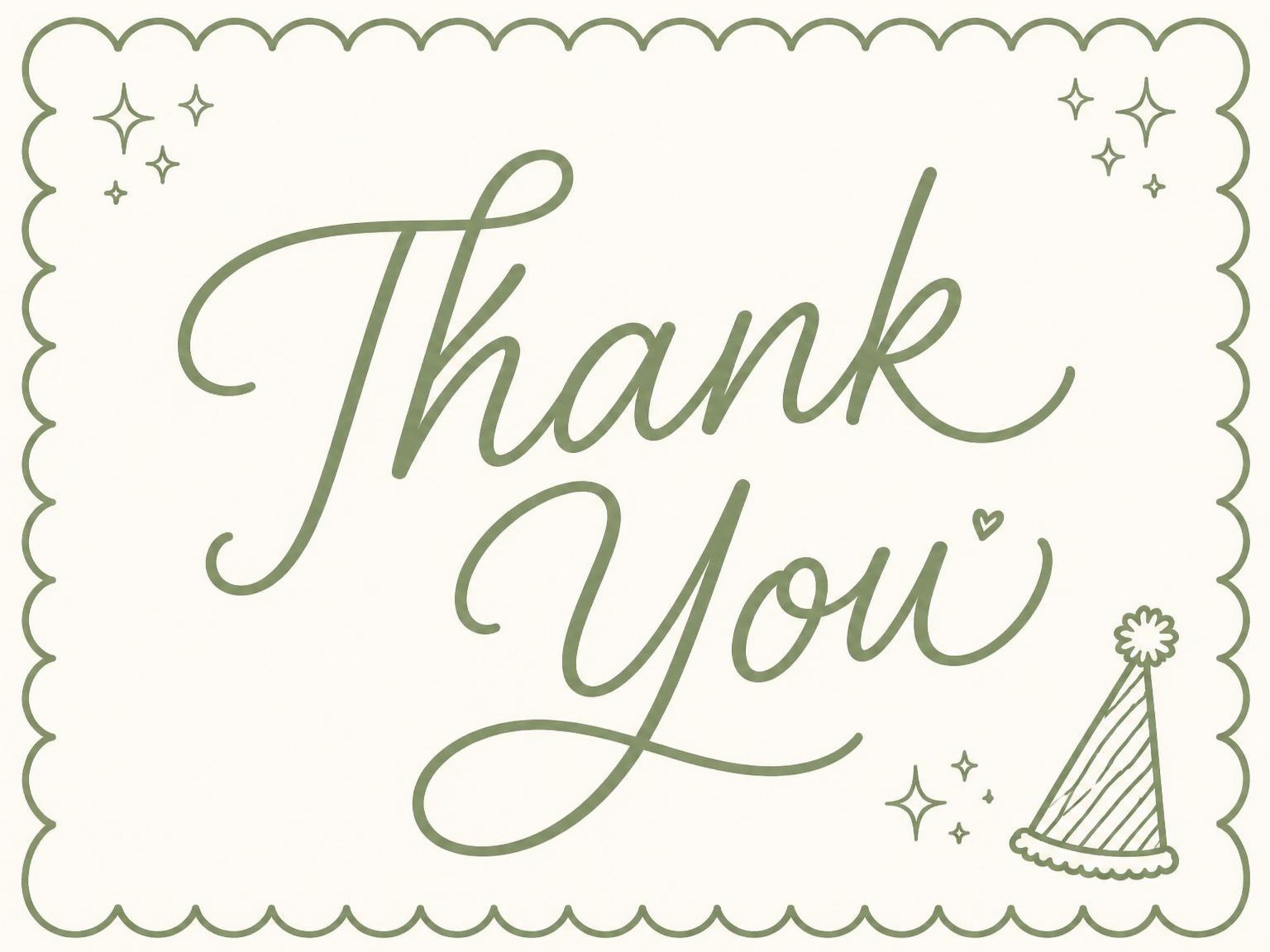 The matching thank-you card for the Sage Green Scalloped 17th Birthday Invitation invitation
