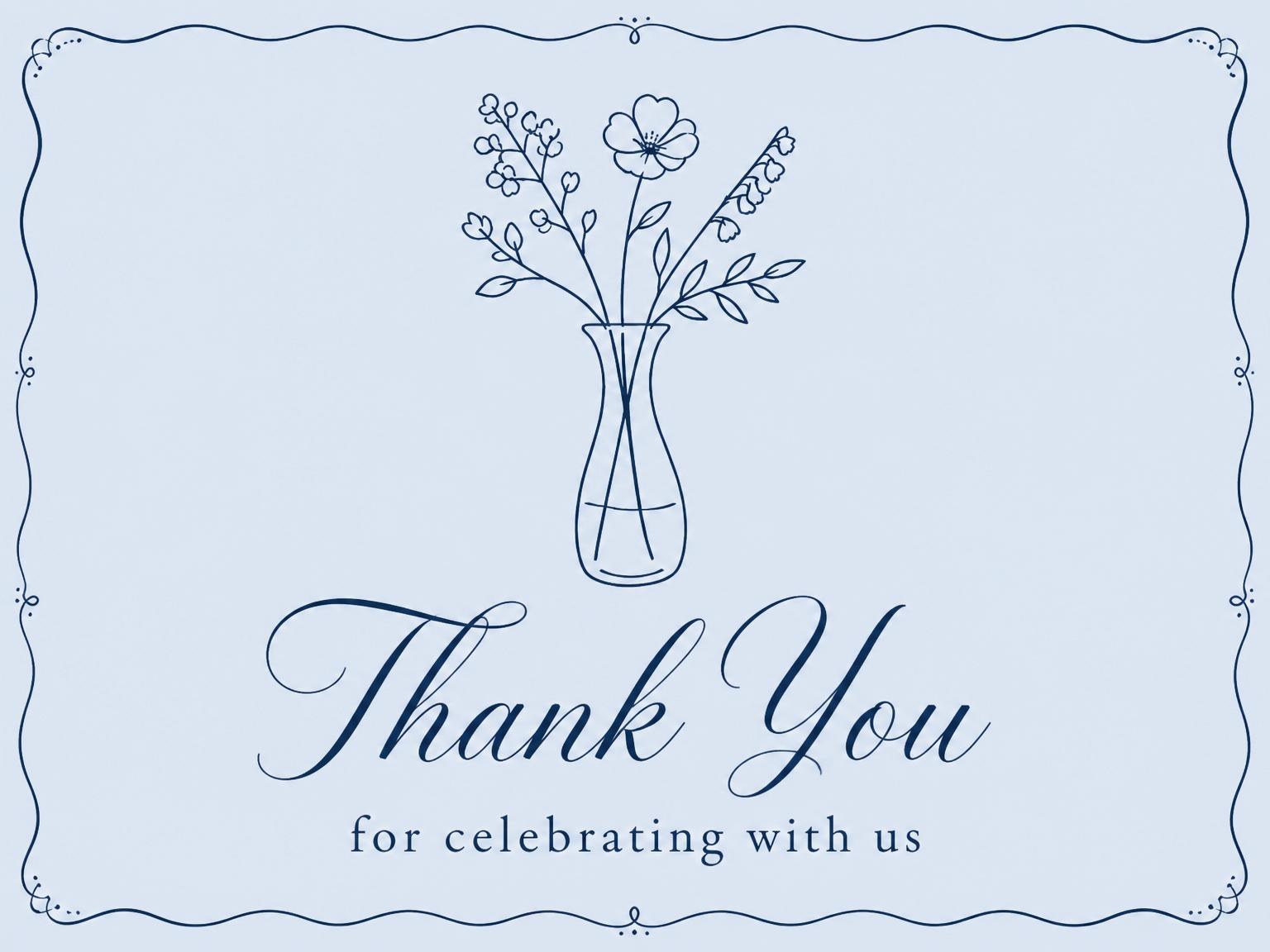 The matching thank-you card for the Navy Line-Art Floral Bridal Shower invitation