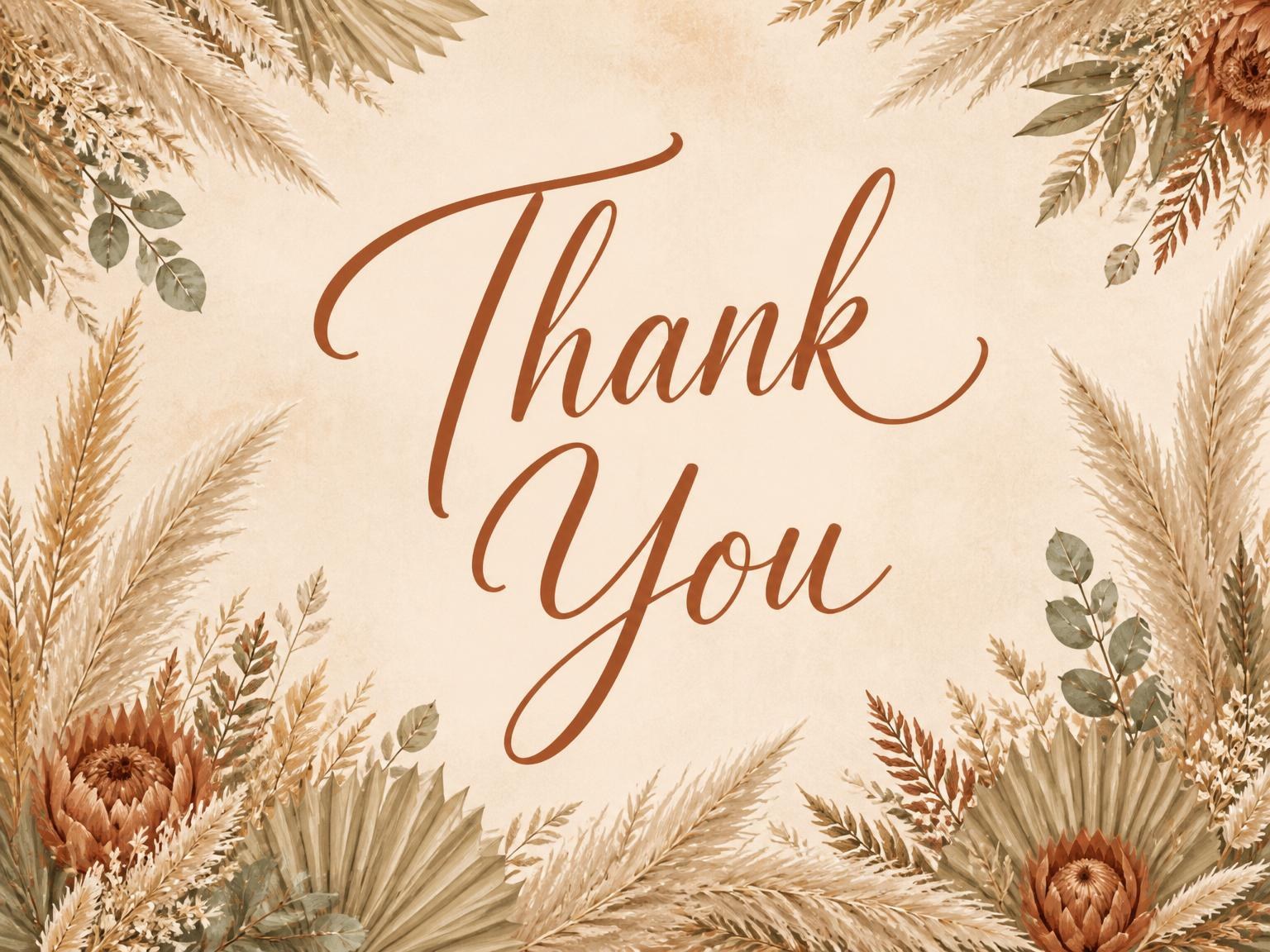 The matching thank-you card for the Parchment Pampas Grass Bridal Brunch invitation