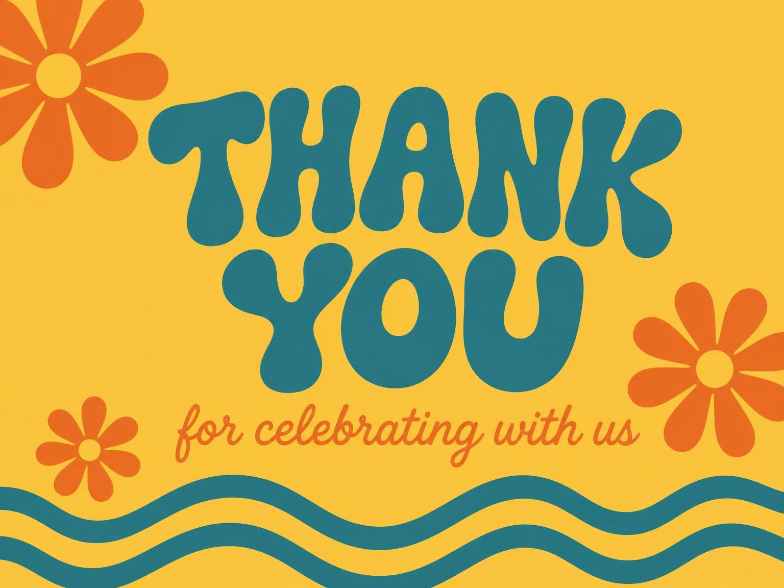 The matching thank-you card for the Retro Daisy 14th Birthday Invitation invitation