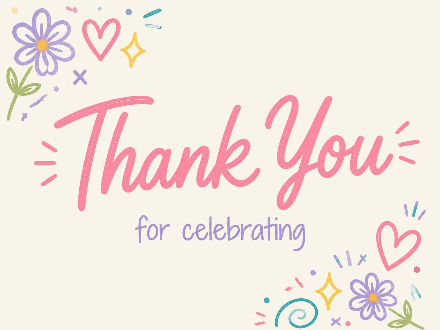 The matching thank-you card for the Cream Doodle Pastel 11th Birthday Invitation invitation