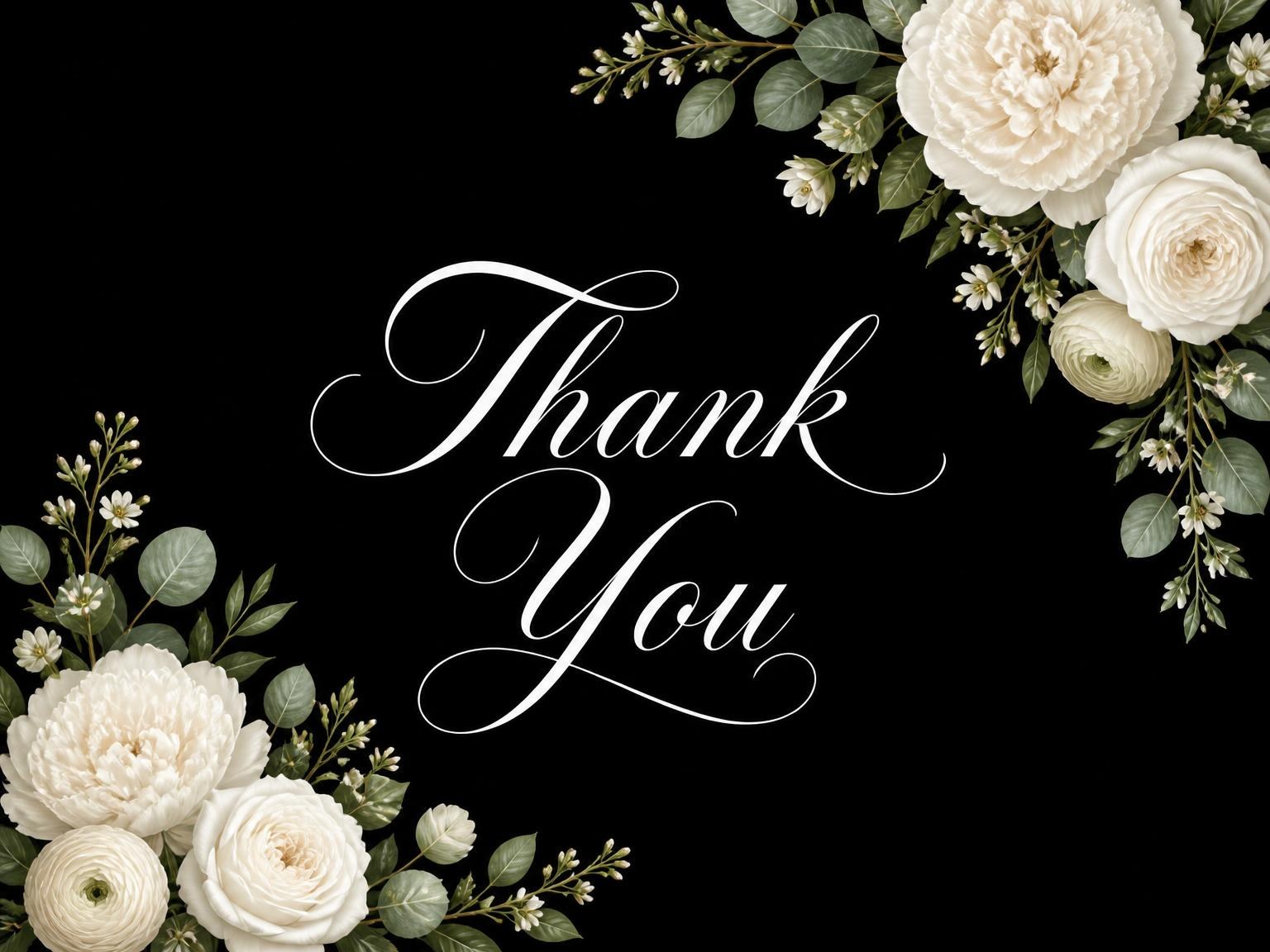 The matching thank-you card for the Black Floral 47th Birthday Invitation invitation