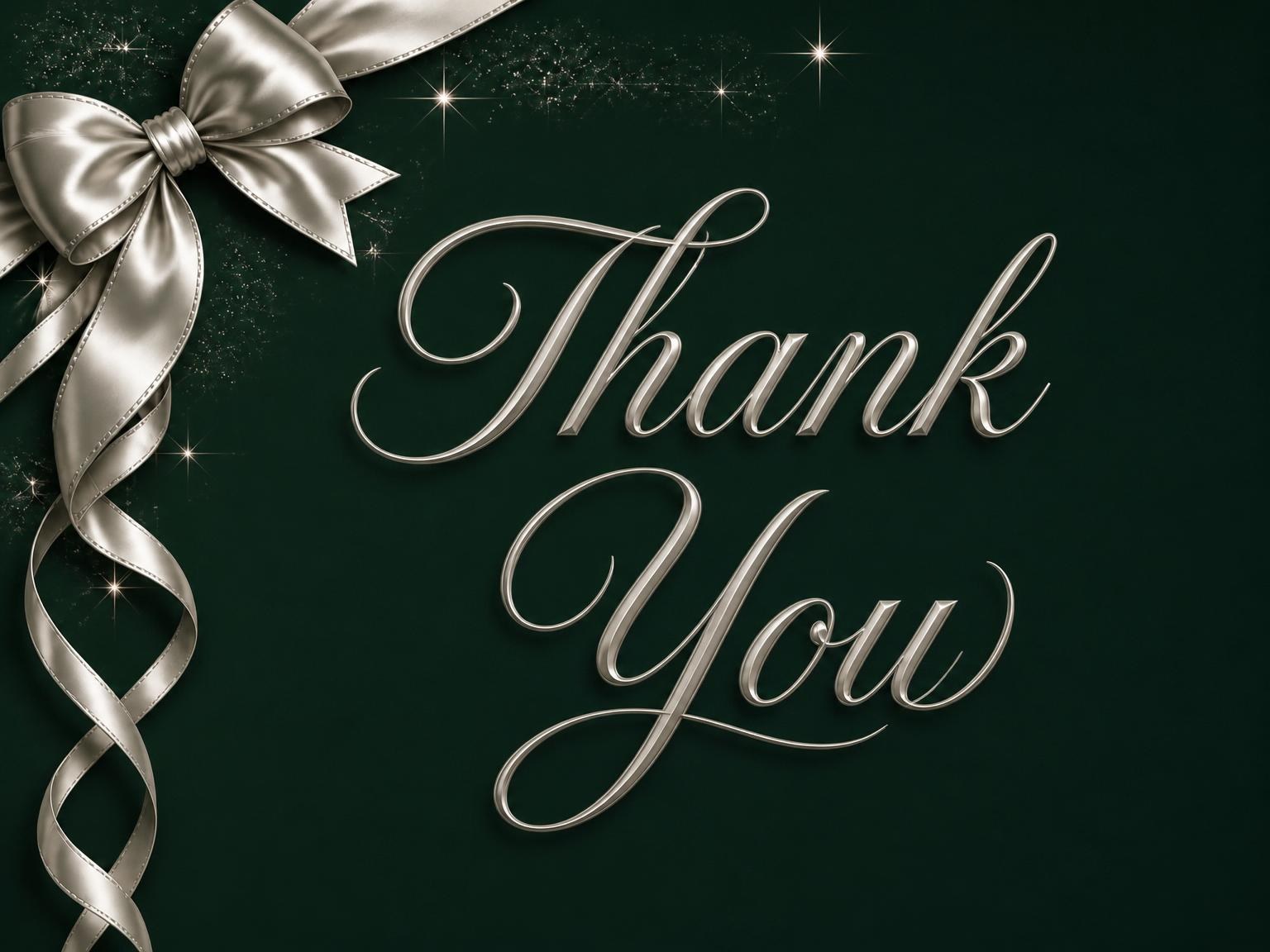 The matching thank-you card for the Silver Ribbon Forest Green 30th Birthday invitation