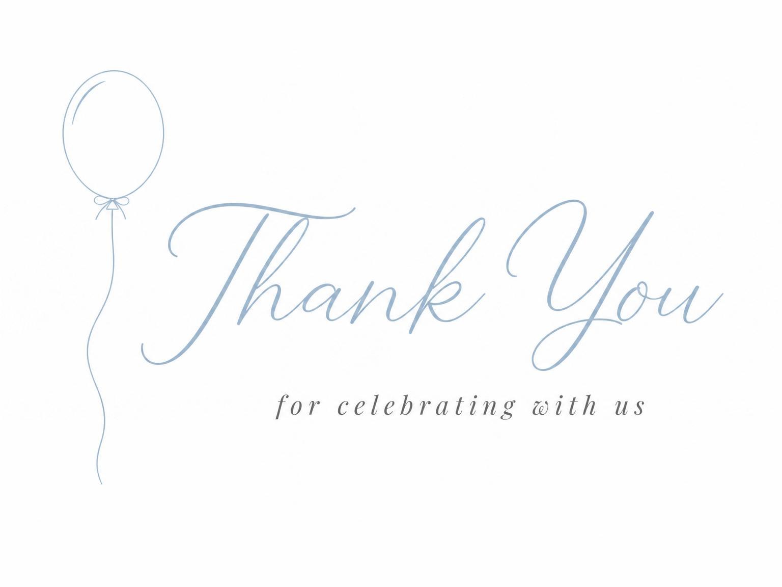 The matching thank-you card for the Dusty Blue Line-Art Balloon Shower invitation