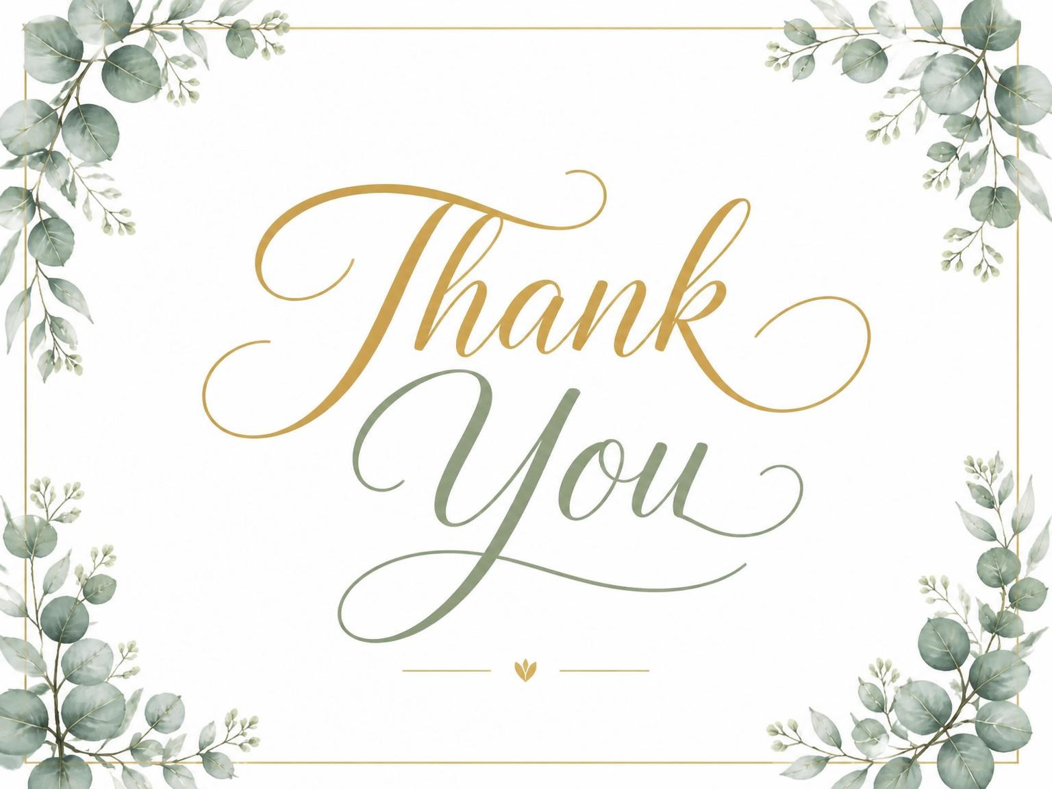 The matching thank-you card for the Watercolor Eucalyptus Gold Bridal Shower invitation