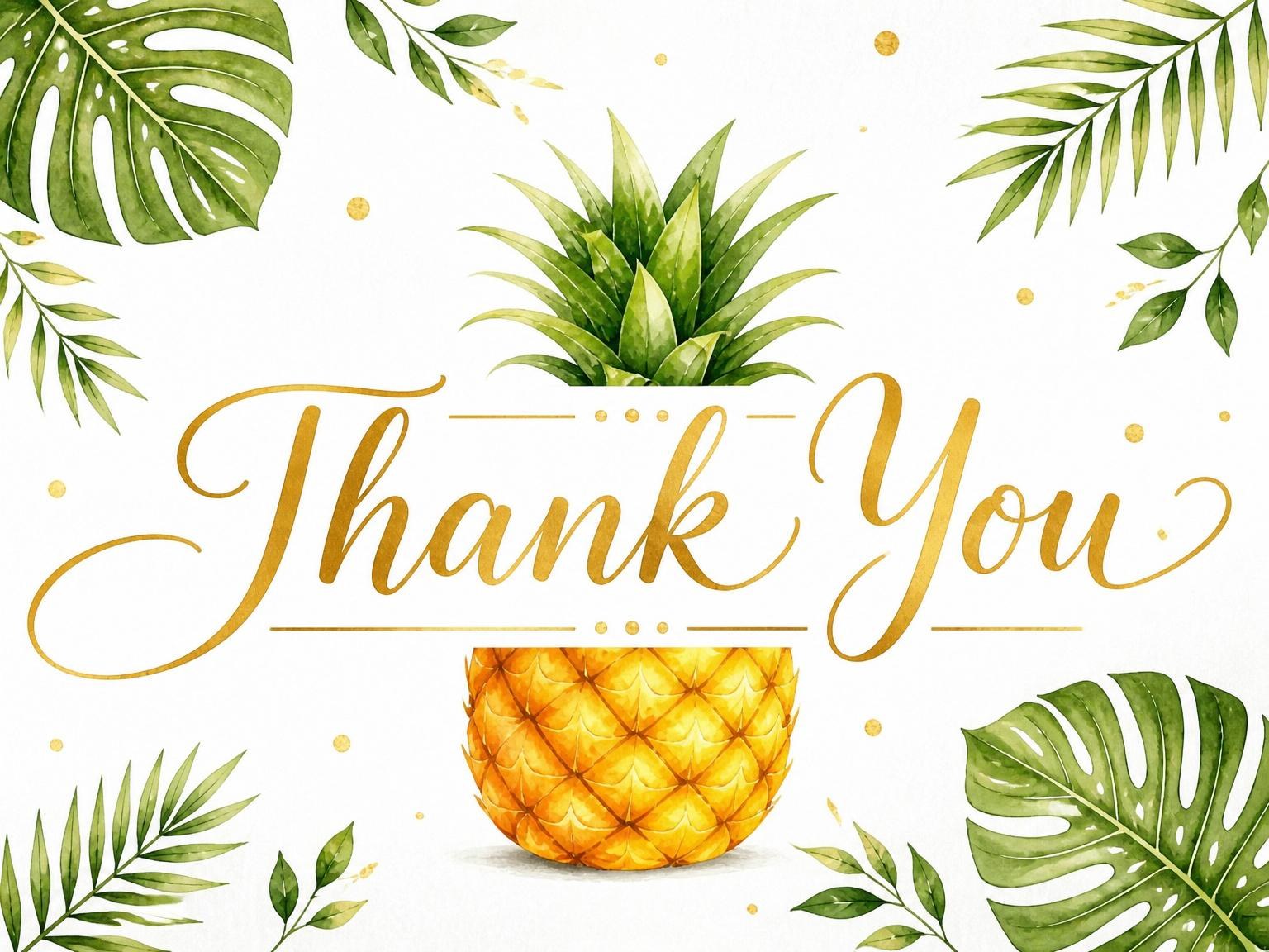 The matching thank-you card for the Watercolor Pineapple Tropical 4th Birthday Invitation invitation