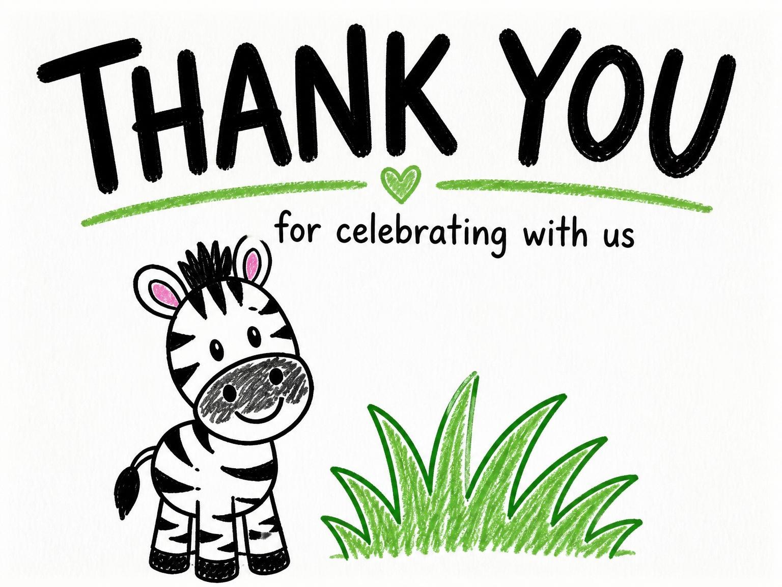 The matching thank-you card for the Crayon Zebra Motif 3rd Birthday invitation