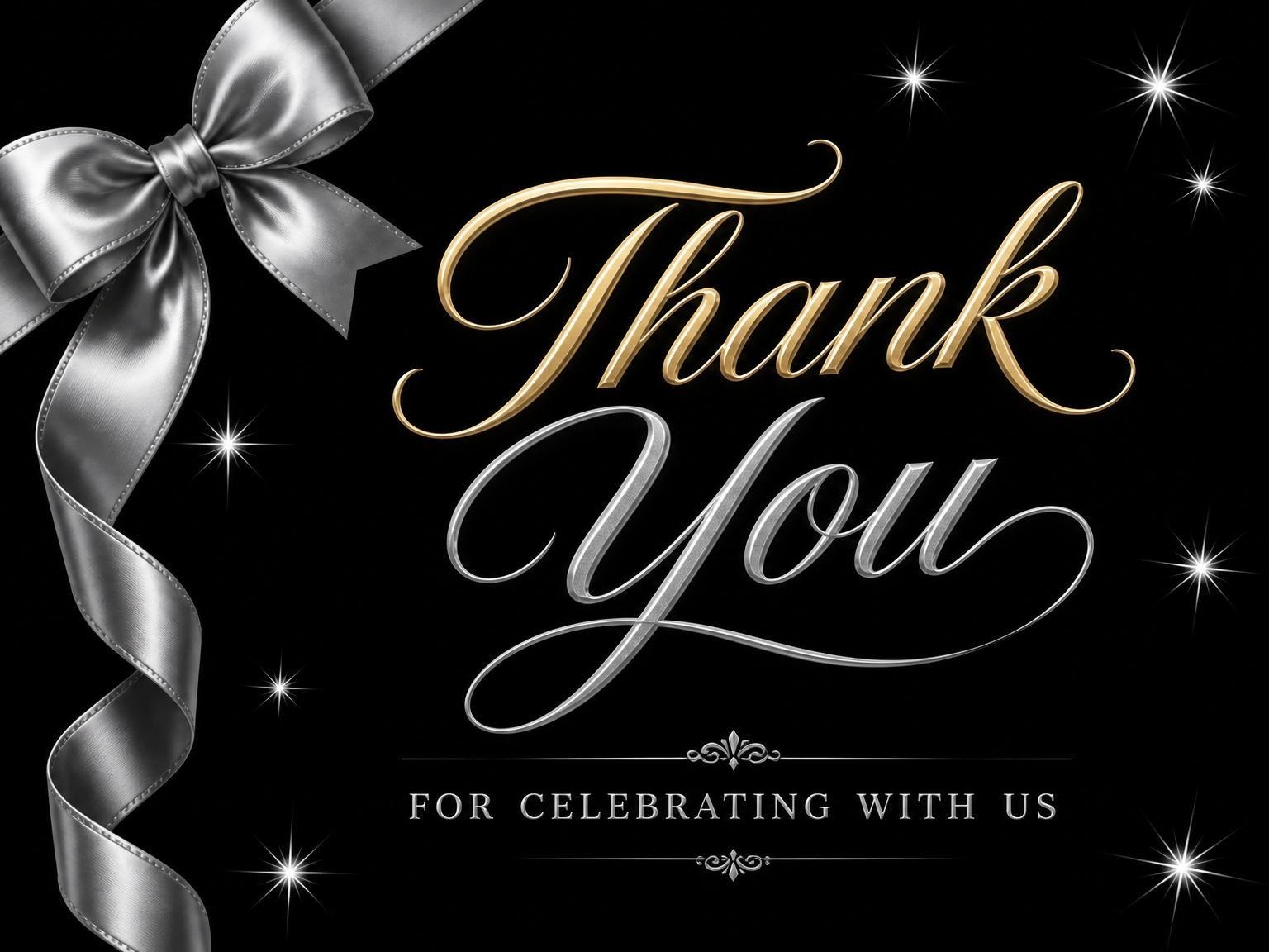 The matching thank-you card for the Silver Ribbon Black 20th Birthday Invitation invitation