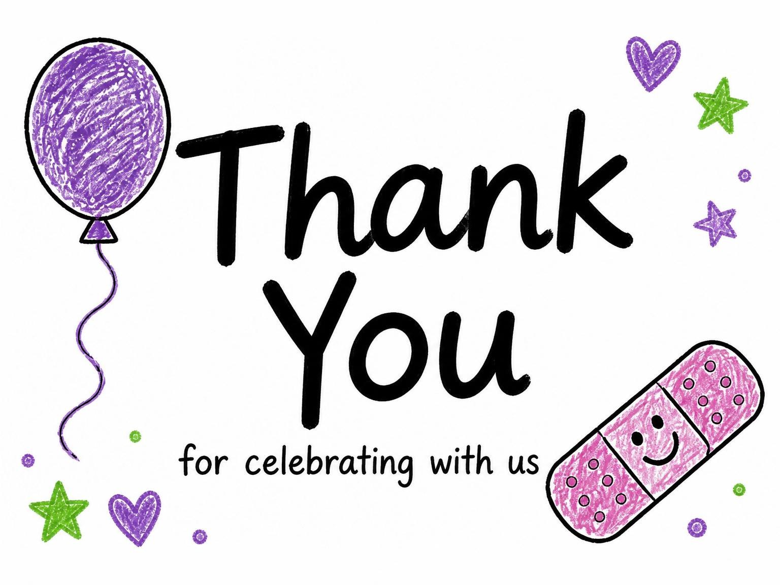The matching thank-you card for the Crayon Medical Motif 3rd Birthday Invitation invitation