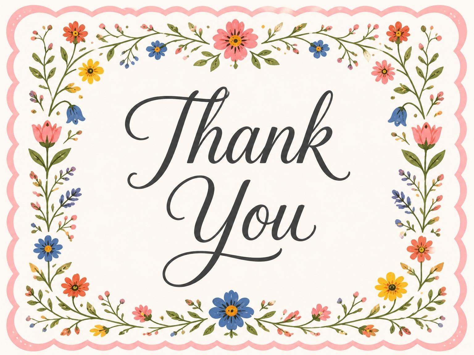 The matching thank-you card for the Cream Wildflower Folk-Art 21st Birthday invitation