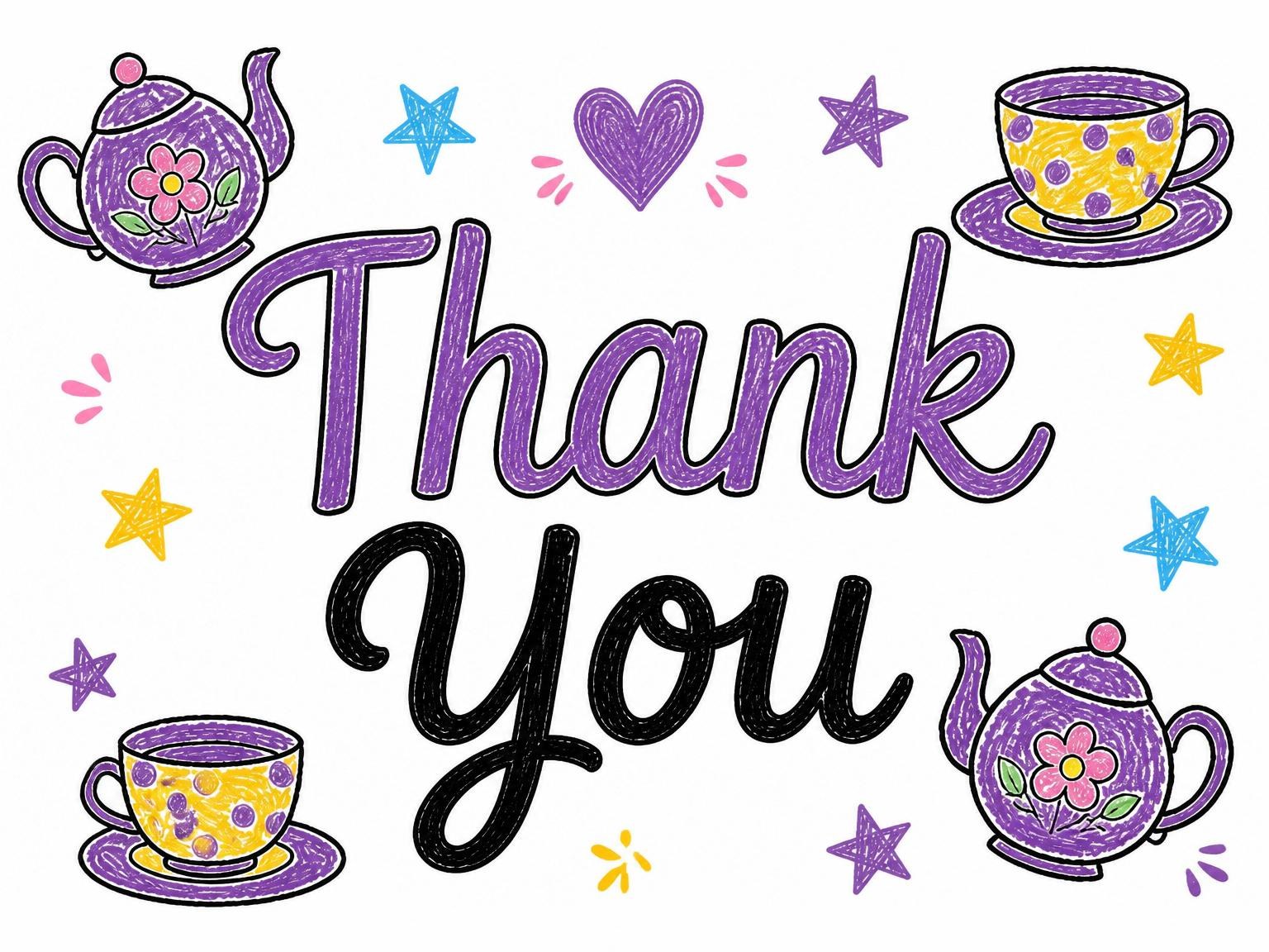 The matching thank-you card for the Purple Crayon Sketch Tea 3rd Birthday invitation