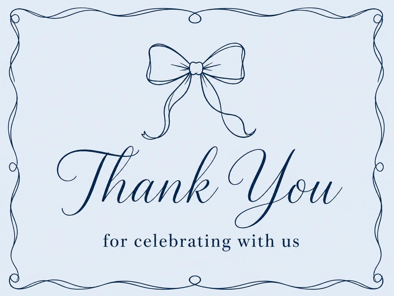 The matching thank-you card for the Navy Ribbon Sketch Bridal Shower invitation