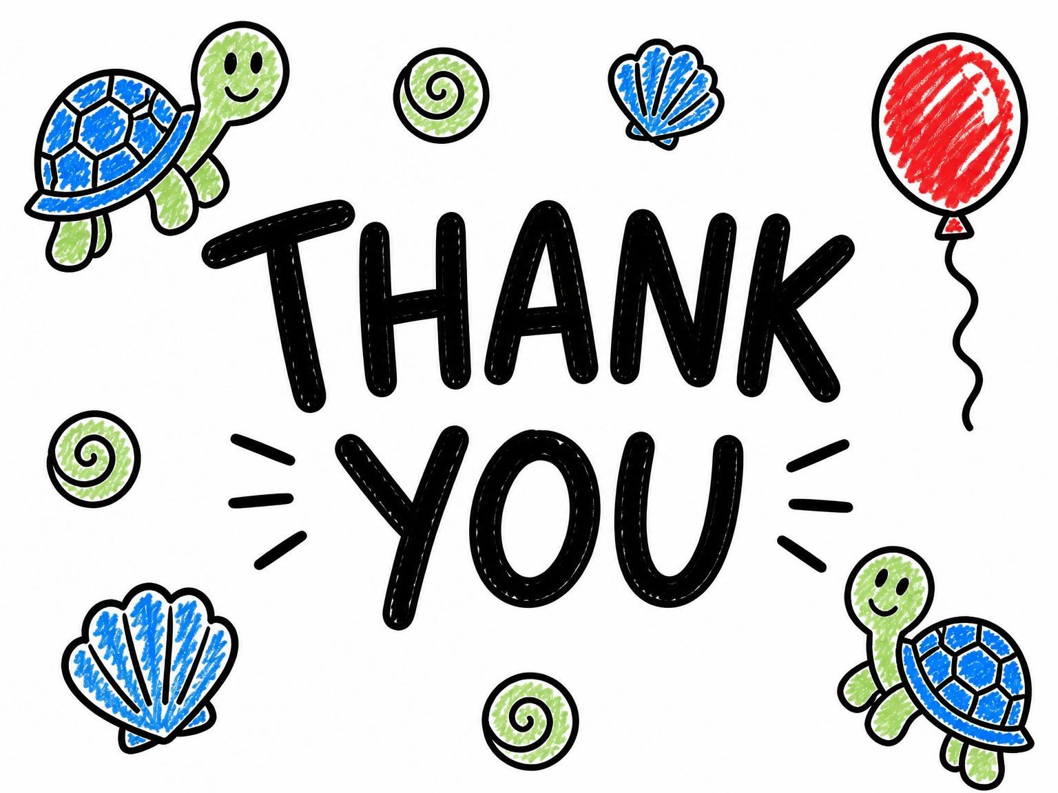 The matching thank-you card for the Crayon Sea Turtle 4th Birthday invitation