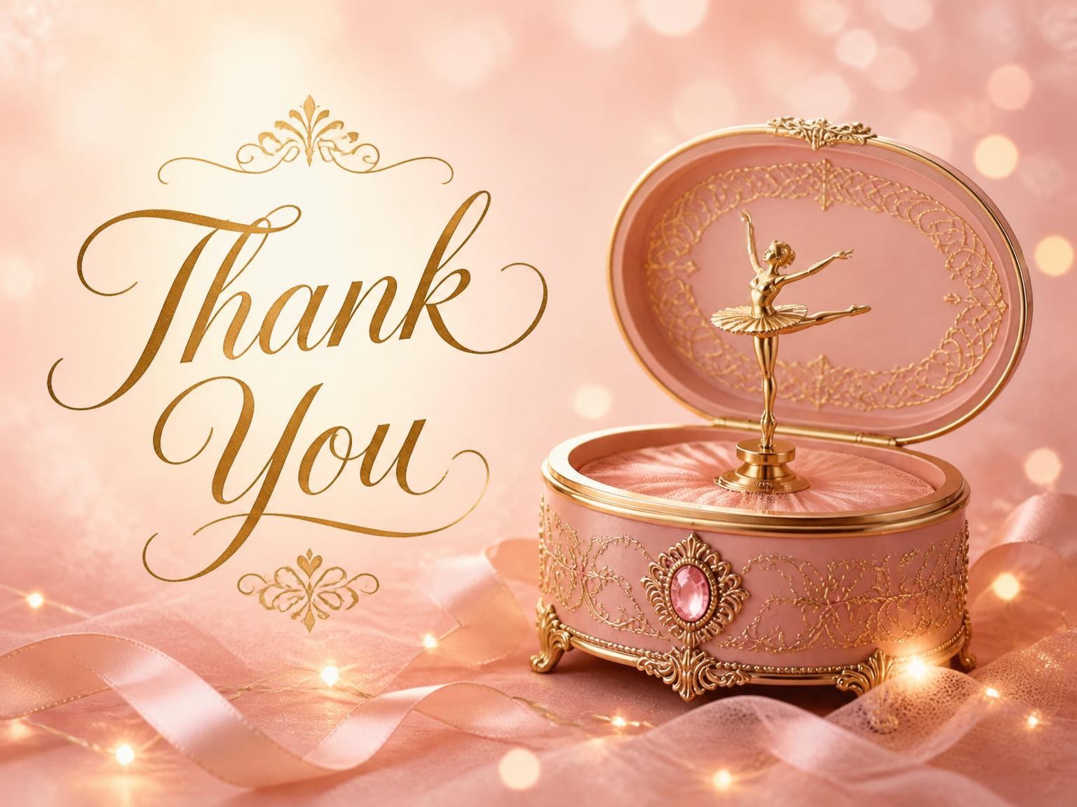 The matching thank-you card for the Pink Ballerina Music Box 5th Birthday invitation