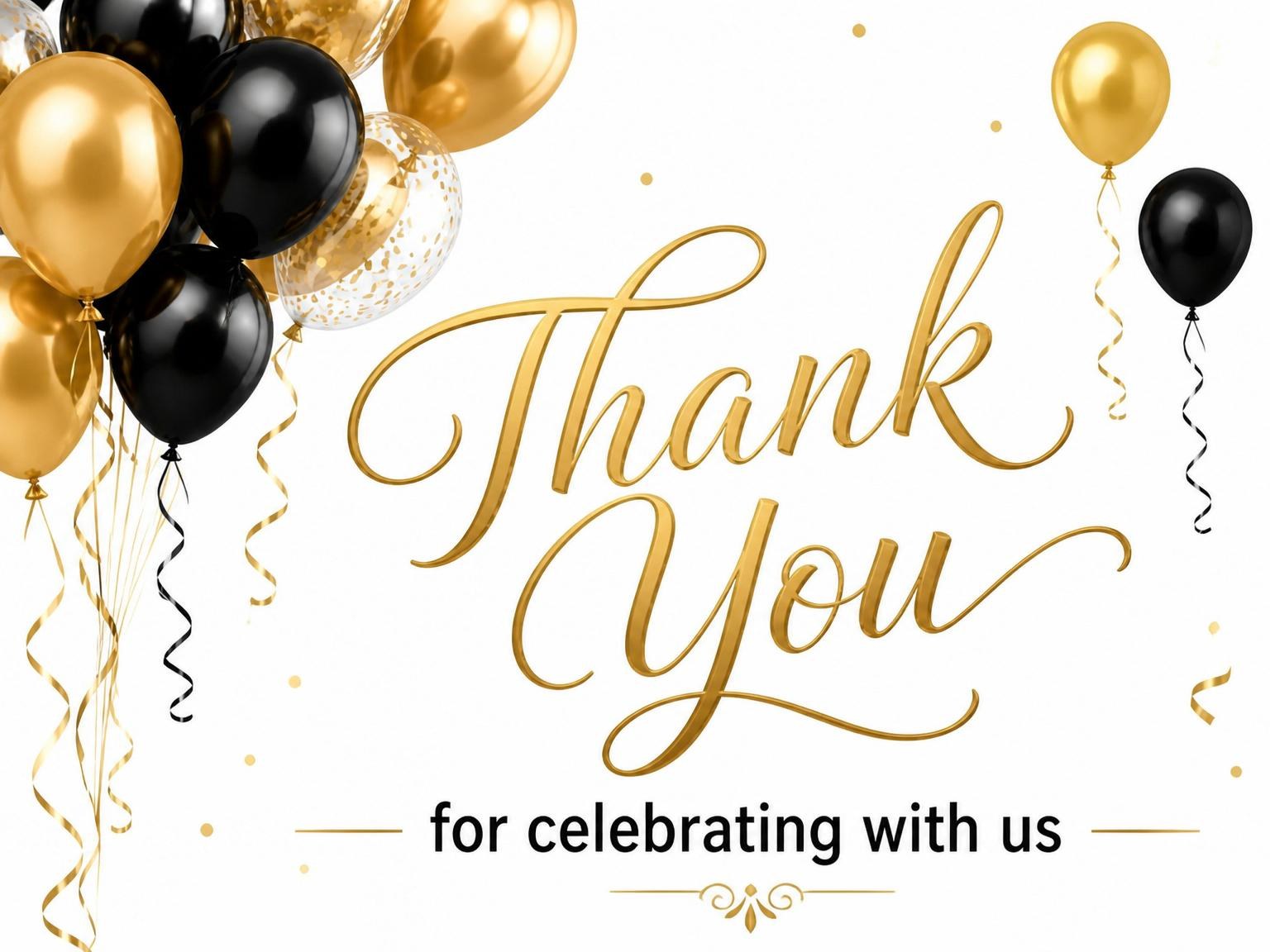 The matching thank-you card for the Gold Balloon Black-Tie 25th Birthday invitation