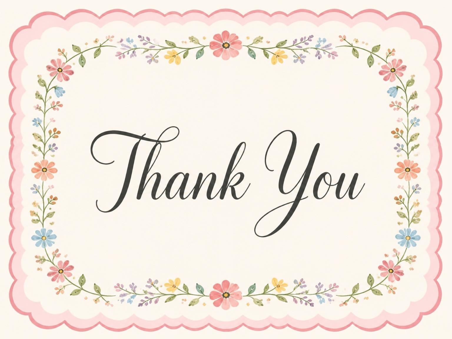 The matching thank-you card for the Pink Scalloped Wildflower 2nd Birthday Invitation invitation