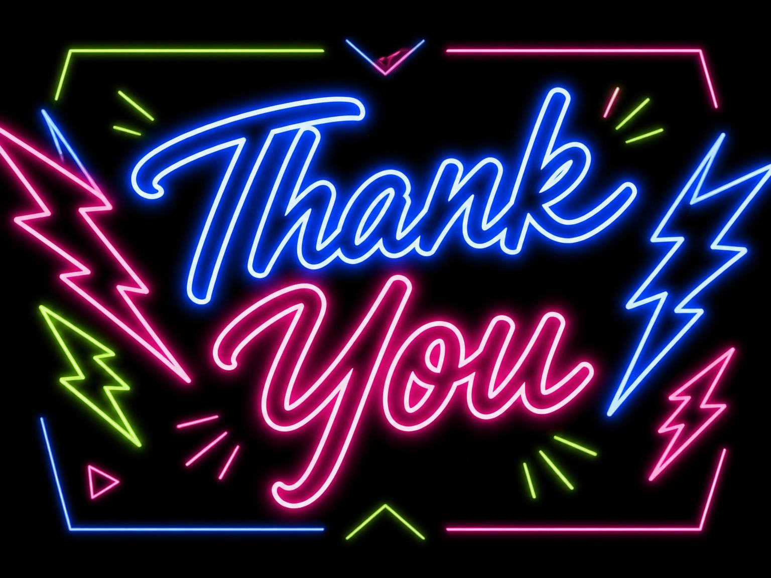 The matching thank-you card for the Electric Neon 15th Birthday Party invitation
