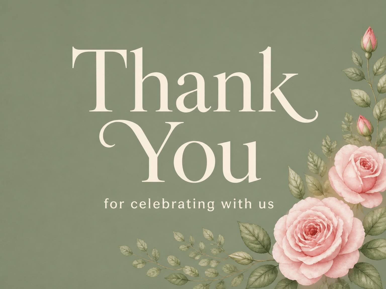 The matching thank-you card for the Sage Green Rose 50th Birthday invitation