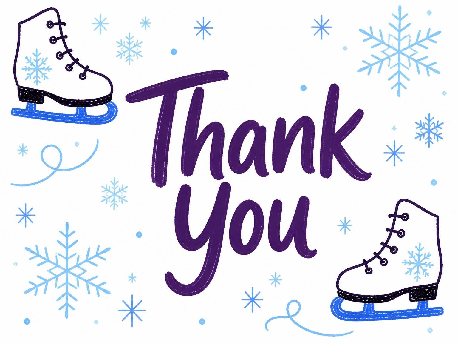 The matching thank-you card for the Purple Crayon Ice Skate 8th Birthday invitation