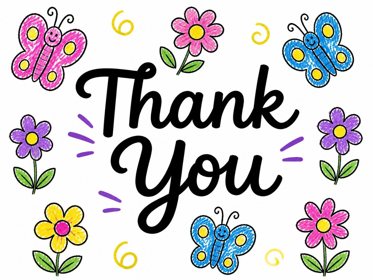 The matching thank-you card for the Crayon Butterfly Flower 2nd Birthday invitation