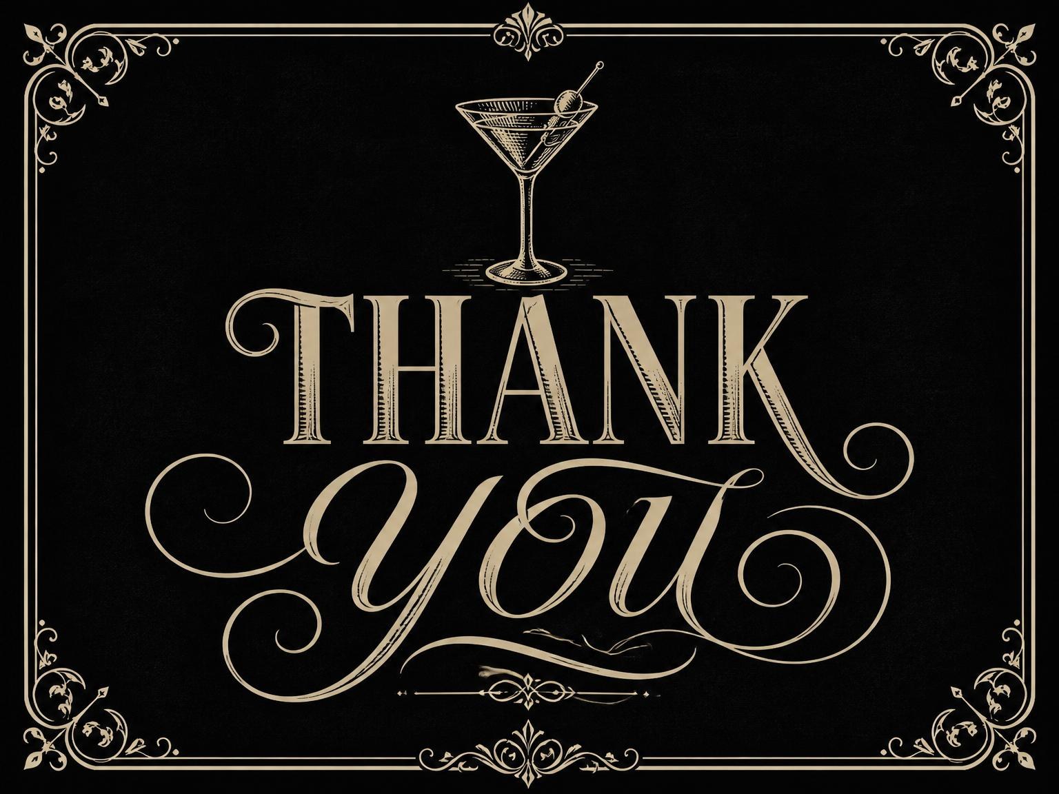 The matching thank-you card for the Chalkboard Martini 30th Birthday Invitation invitation