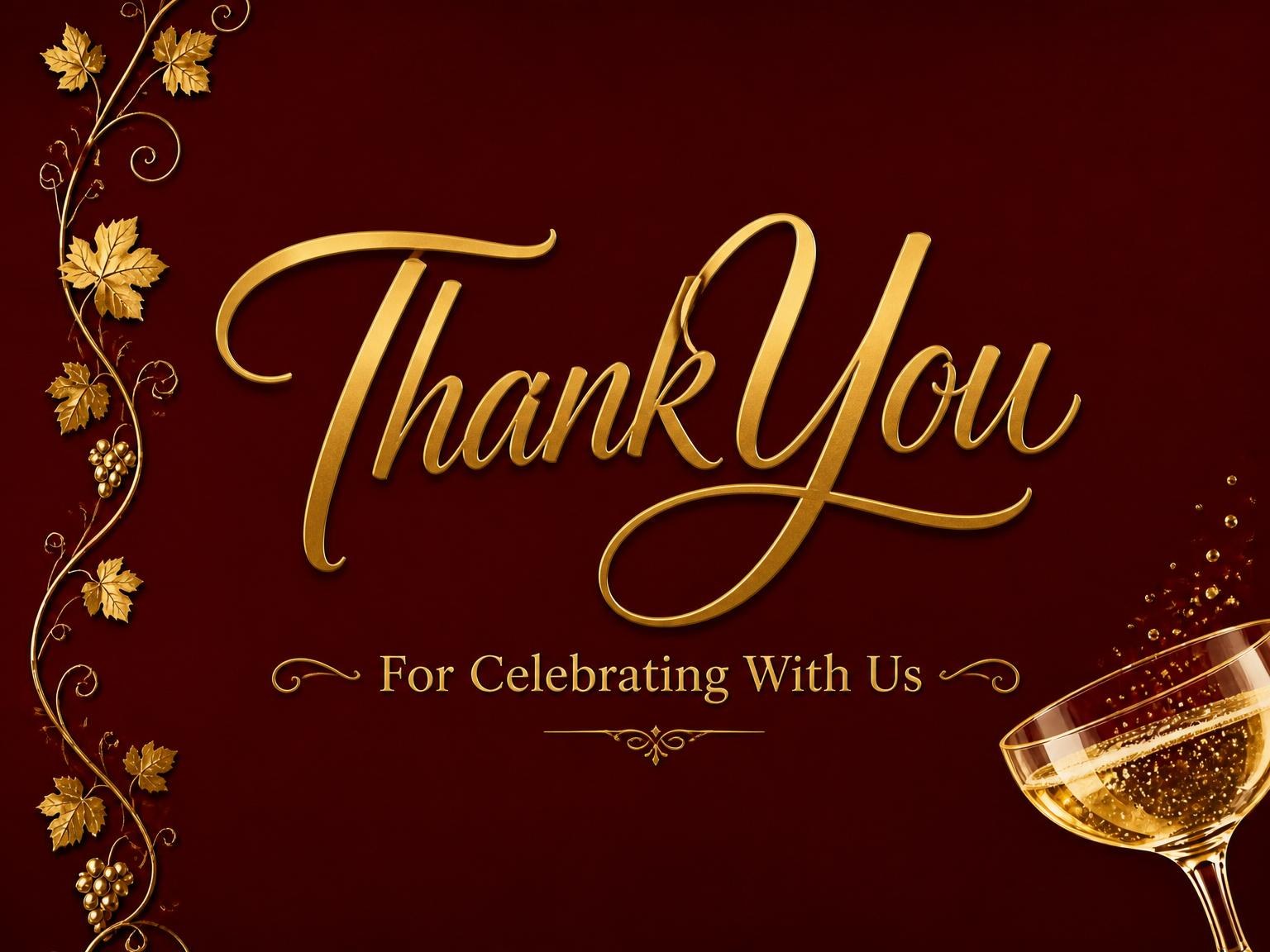 The matching thank-you card for the Burgundy Gold Grapevine 40th Birthday invitation