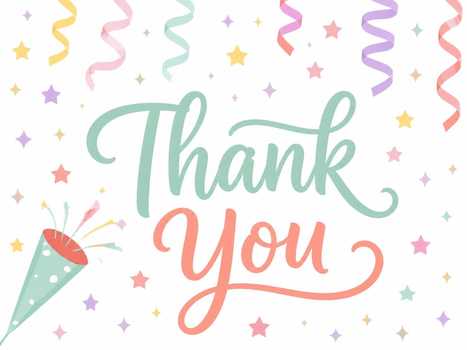 The matching thank-you card for the Confetti Star Party Poppers 6th Birthday invitation